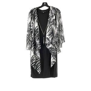 Tiana B. Black Body Con Dress Attached Sheer Palm Leaf Drape Front Topper Sz 10